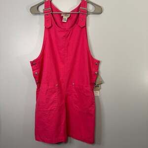 Vintage Barbiecore Hot Pink Linen Cotton Blend Overall Jumper Dress